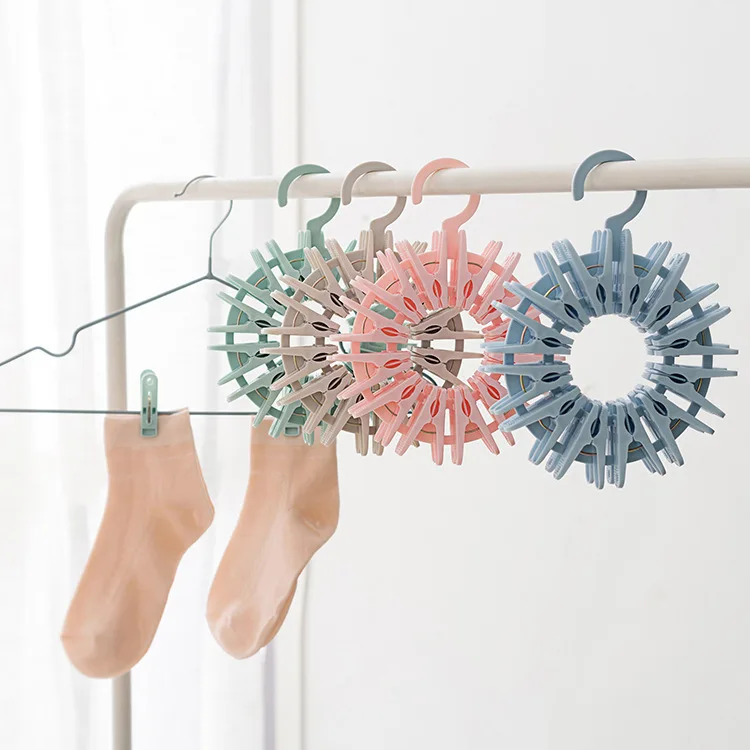 

Multifunctional Plastic 24 Clothespins plastic hanger Clothes Drying Rack Folding Portable Windproof Hanger with 24 clips