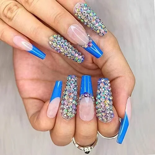 

ZB,Queenabeauty great luxury nails, Press On False Nails Press On Nails rhinstone Diamond long Press on Nails, Colorful