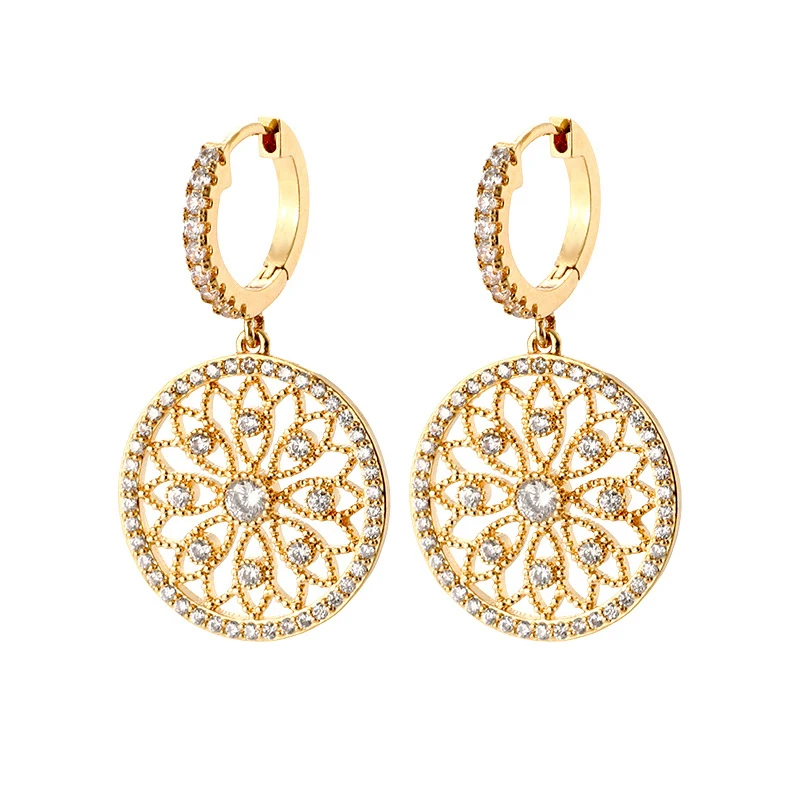 

Gold Color Crystal Hollow Flower Round Dangle Earrings for Women Dream Catcher Drop Earrings Jewelry Brincos (KER439), Same as the picture
