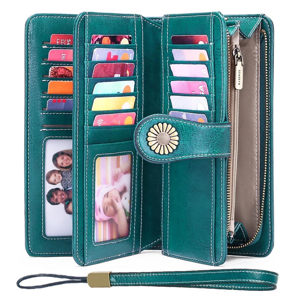 

Women's Wallets, Large Capacity with RFID Protection, Genuine Leather Large Phone Holder Clutch Travel Purse Wristlet