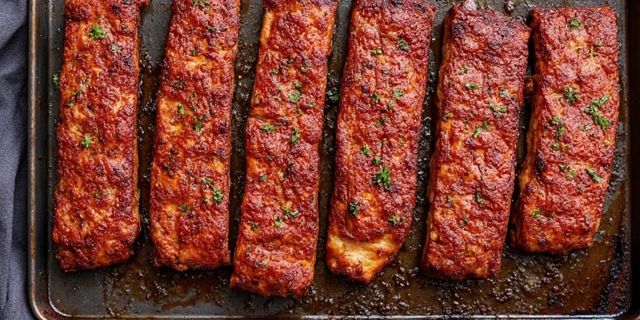 Setting up ribs in oven with foil pan and seasonings