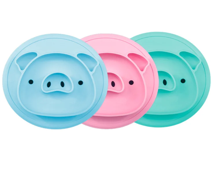 

BPA Free Baby plates silicone plate Pig dinner plate With Sution compartment for kids