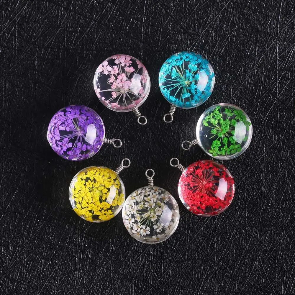 

Diy handmade accessories earring necklace semi-finished accessories dried flower glass pendant (SZ052), As picture