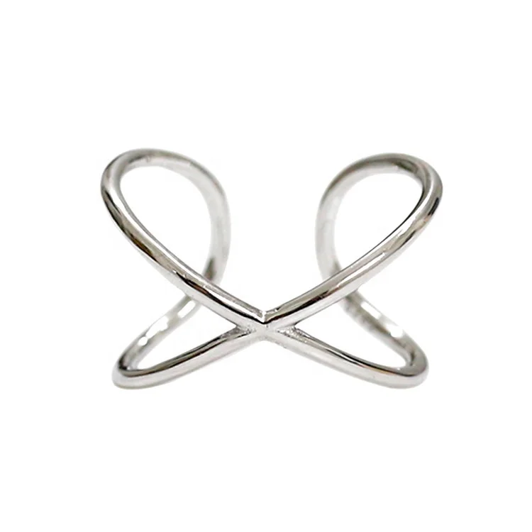 

NewSR428 hip hop jewelry 925 silver X shape jewelry ring
