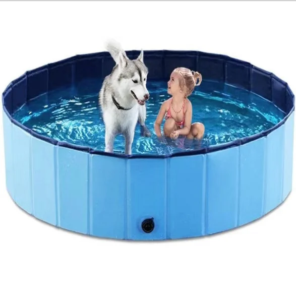 

Collapsible Pet Swim Pool Dog Grooming Cleaning Foldable Shower Basin, Blue, red pet padding pool