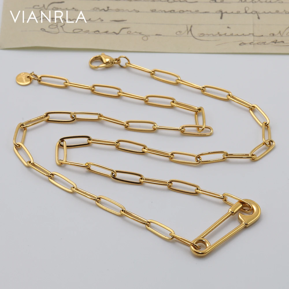 

VIANRLA Stainless Steel Necklace Paper Clip Chain 18K Gold PVD Plated Fashion Jewelry Chain Free Laser Logo Drop Shipping