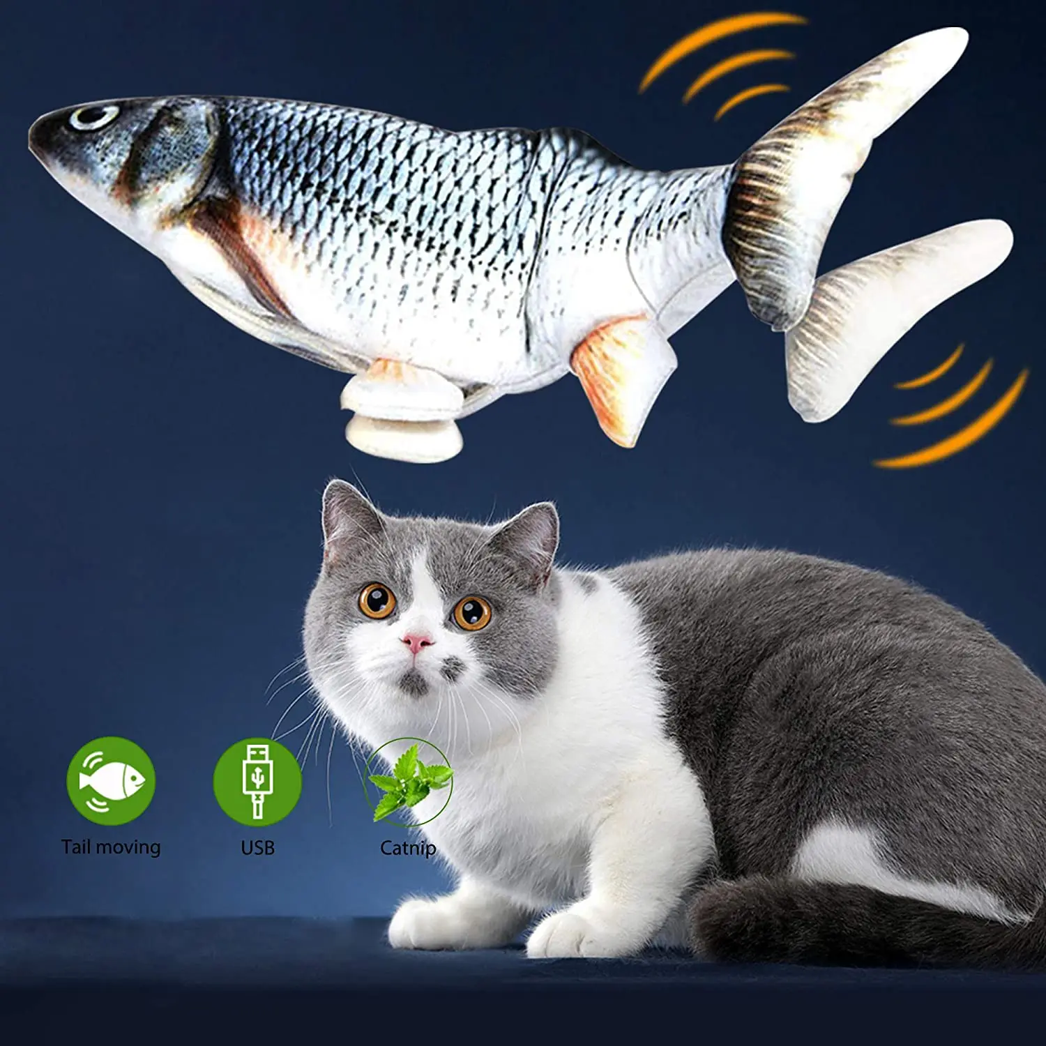 

Amazon Hot Selling USB Electric Pet Fish Catnip Simulation usb wiggling flippity fish interactive cat toy