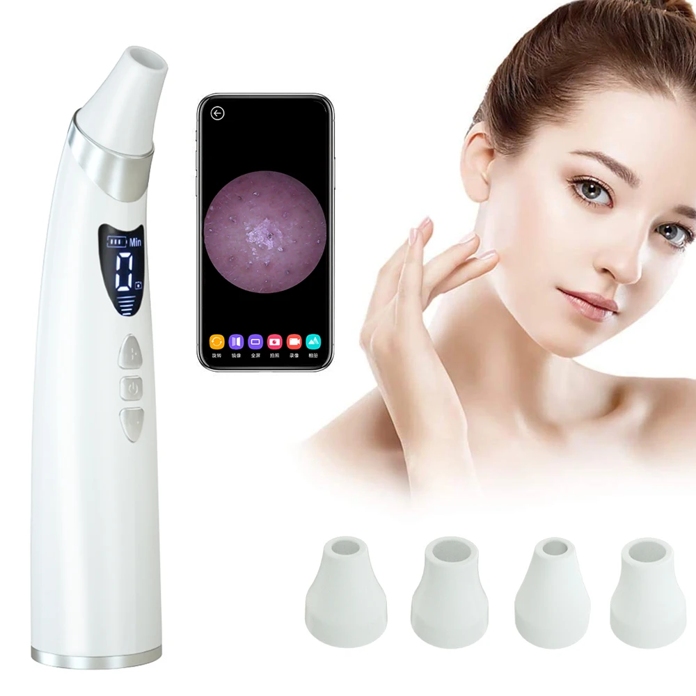 

Visual blackheads remover vacuum with 20HD camera WIFI Blackhead Pimple Extractor Vacuum for Android iPhone with 6 suction Prob, White