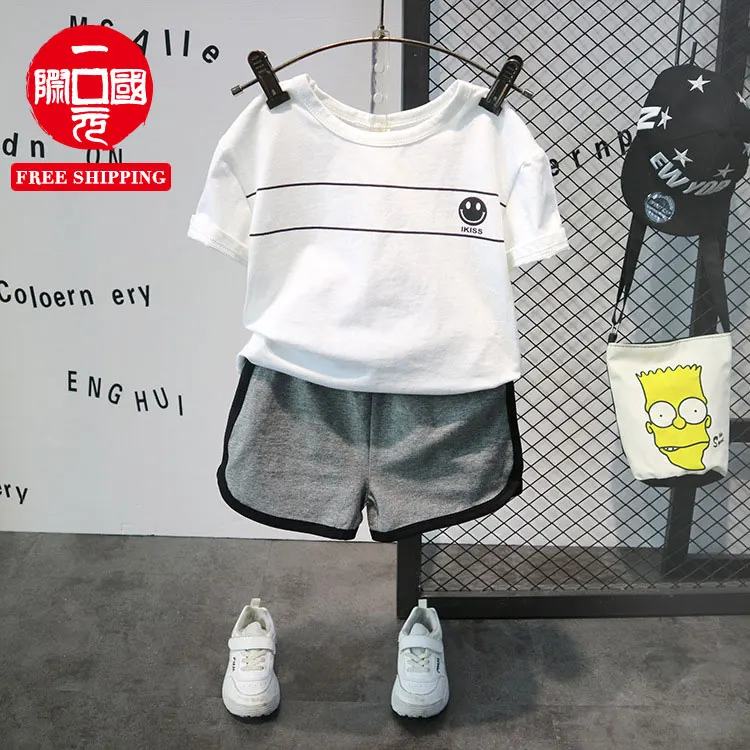 

2019 summer new boys and girls short-sleeved shorts two-piece baby cotton T-shirt sports suit