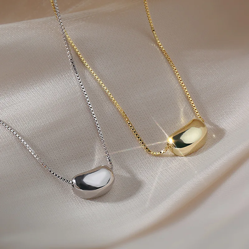 

2021 Korean Gold Silver Stainless Steel Box Chain Small Bean Clavicle Necklace Acacia Beans Pendant Necklace