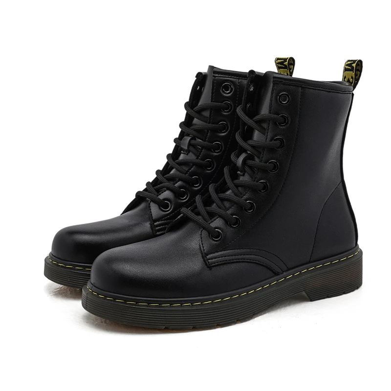 

Fashion trend 2021 ladies winter lace-up ankle shoes women flat leather boots, Black