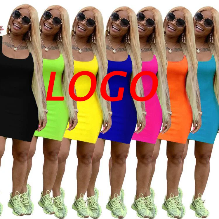 

2021 blank sexy custom logo women lady elegant casual spring sleeveless shirt dress, Picture