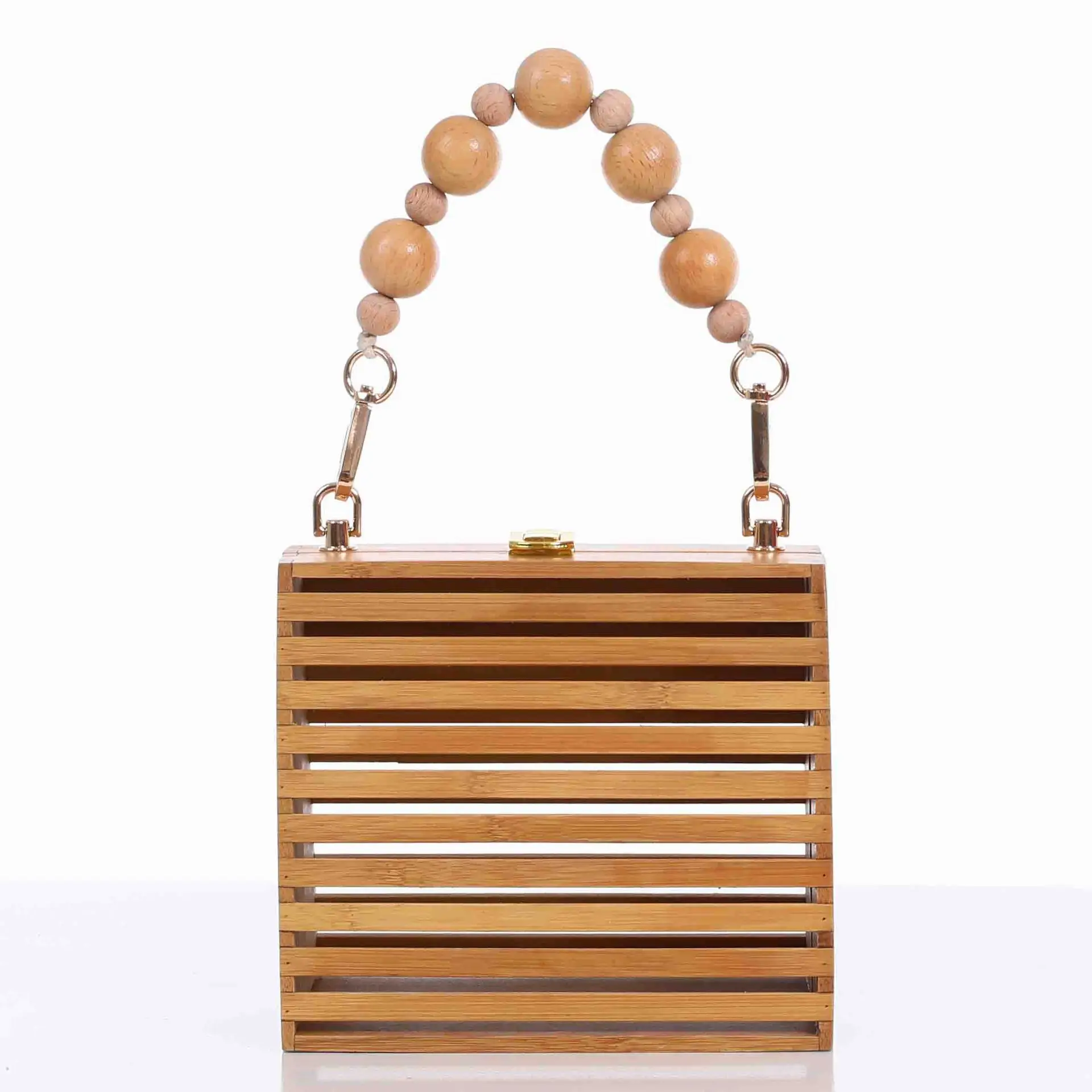 

2021 Retro Bamboo Handbag wooden Tote Bags Straw Beach handbag Bag, 1color