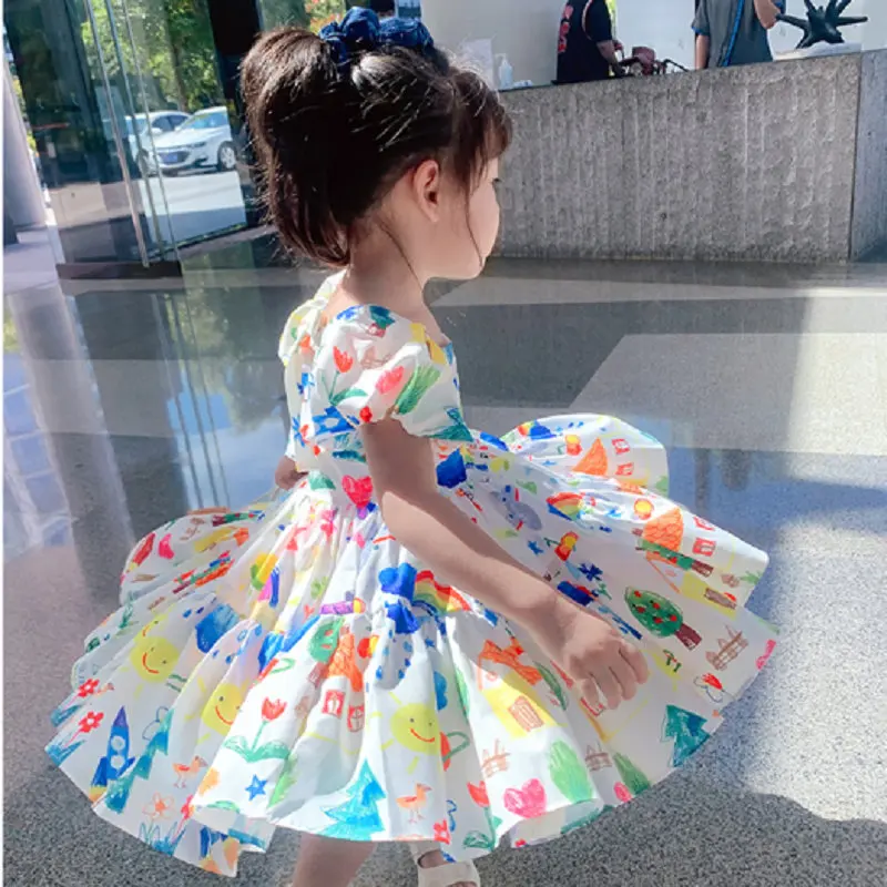 

2021 summer new Korean style puff sleeve baby hot-selling children's wear Girls dress Little Kids Clothing, Picture shows