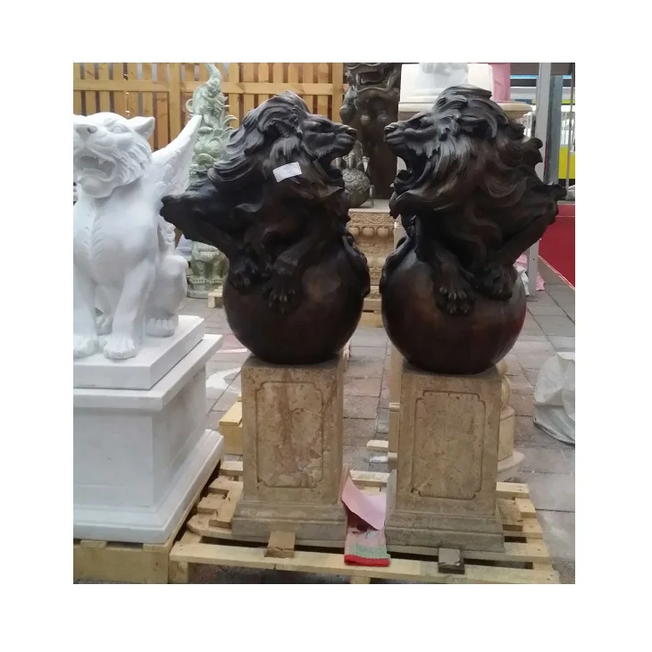 Hot Sale Main Gate Entry Decor Black Stone Lion Statues Marble