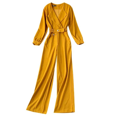

New Autumn Winter Women high Waist Long Jumpsuits With Belt
