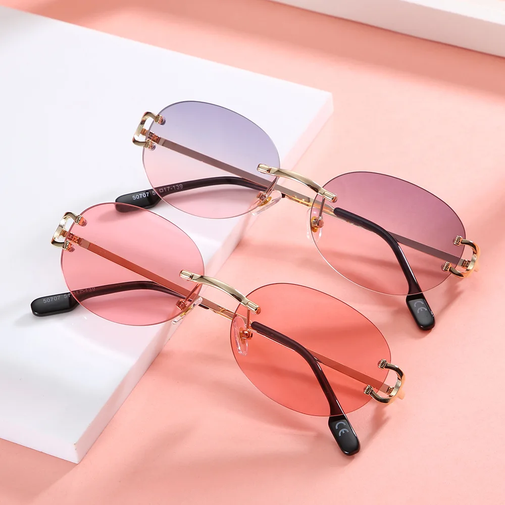 

Oval sunglasses New Frameless Trimming round Unisex Sunglasses Fashion 2021, Mix color or custom colors