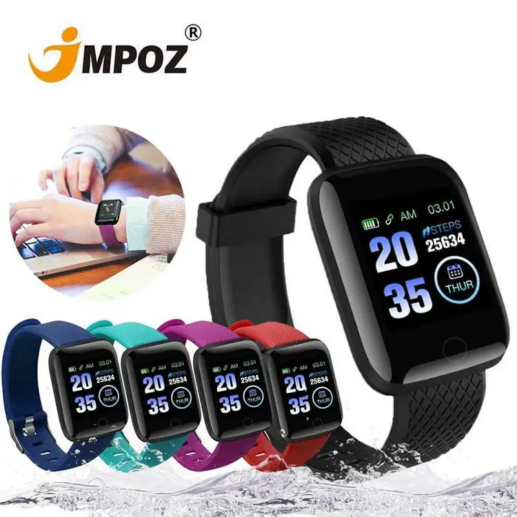 

New Electronic Product 116 Plus OEM Android Smart Watch 2021 Popular Mens Women Sports Bracelets Wrist Watch Fitness Smart Band, Black red blue purple green