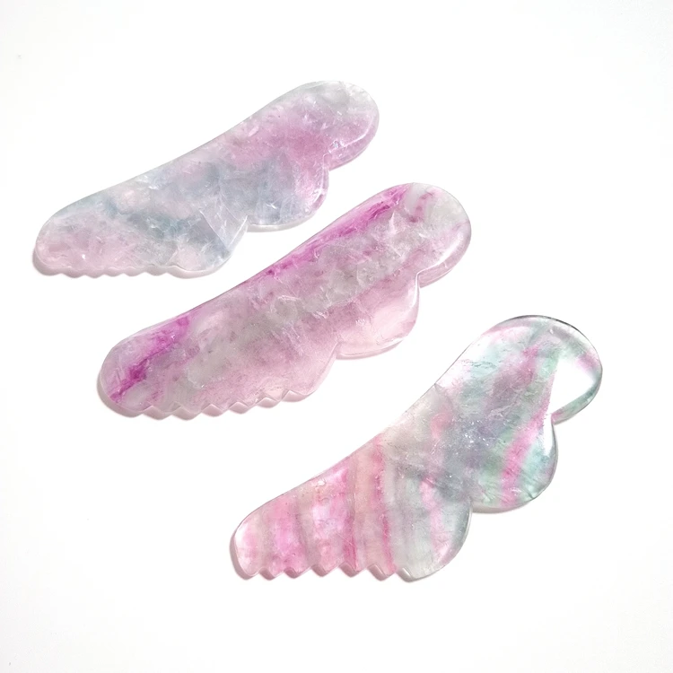 

Natural Hand Made Facial Scraping Gua Sha Green Rainbow Fluorite Guasha