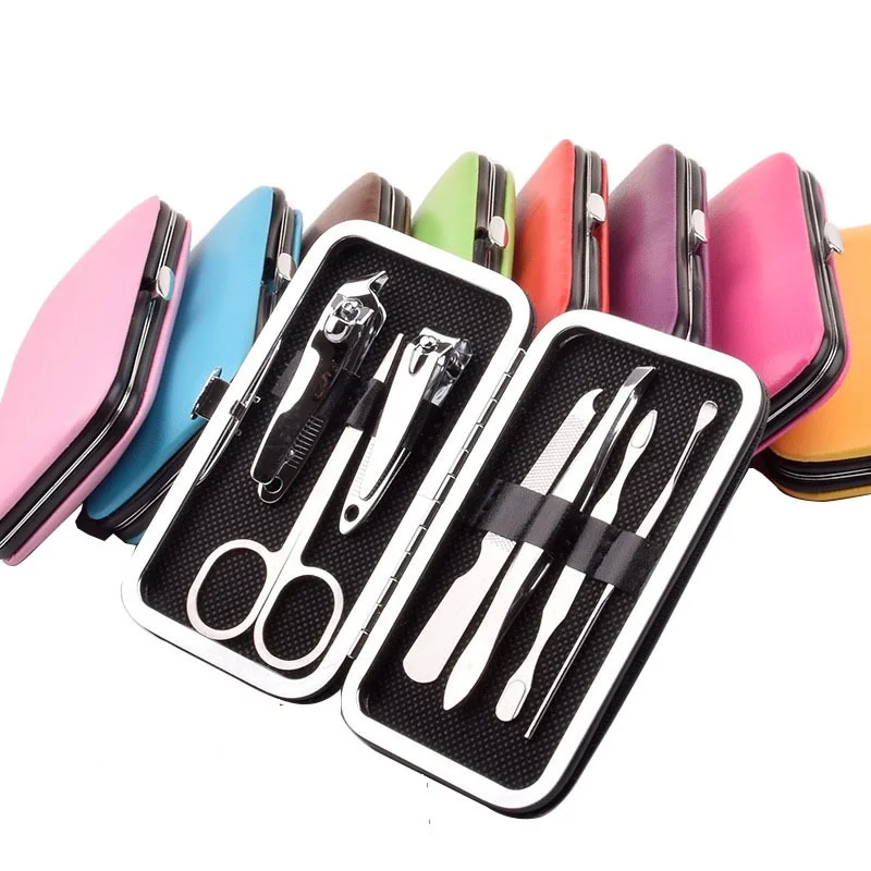 

7 pieces of nail clippers set scissors tweezers ear picks with practical manicure set tools a variety of colors