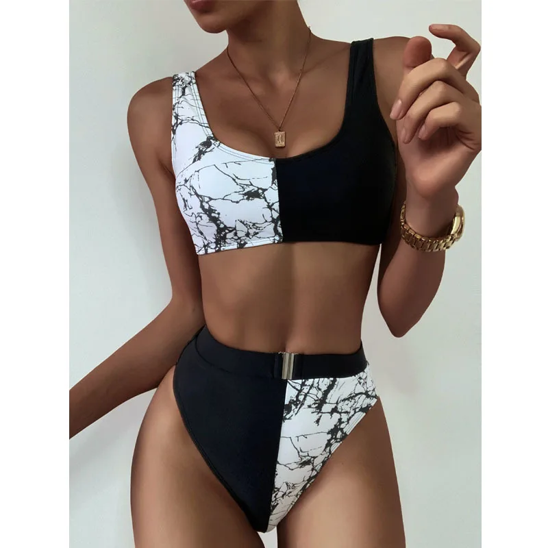 

Two piece custom print bikini fitness swimwear girl sexy swimsuits for swimwear women sexy bikini 2021, Blue/rose red