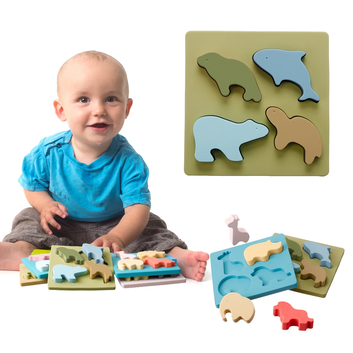 

New Patent Animal Intelligence Training Baby Silicone Educational Puzzle Platter Toy Puzzling BPA Free Teether