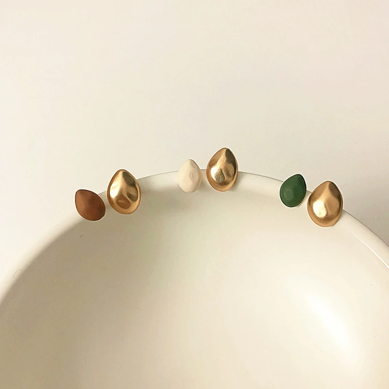 

JUHU Small delicate metal earrings S925 silver needle simple luxury stud earrings women asymmetric fashion raindrop earrings, Green