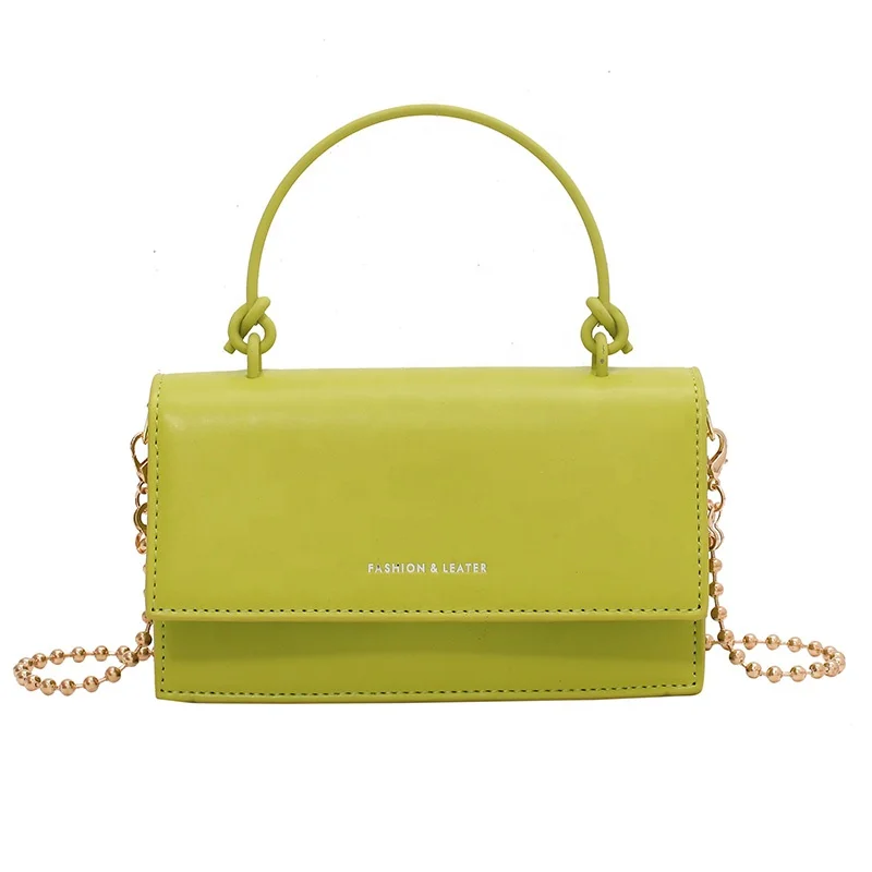 

2021 Summer Candy Color PU Leather Bags Cross Shoulder Metal Handle Ladies Messenger Small Bag Women Handbags Matte Chain Purse