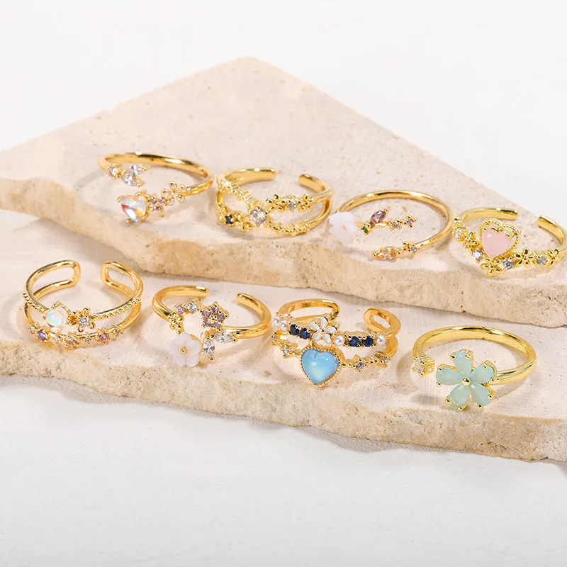 

new design products gold plated ring jewelry zircon open ring jewelry girl