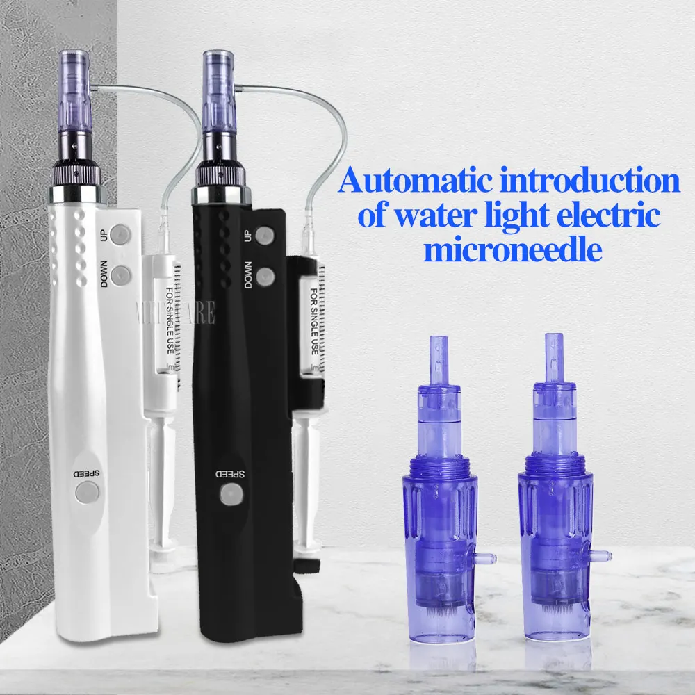 

Mini 2 In 1Microneedling Injector Water Light Dermal Pen Skin Needling Electric Micro Needle Instrument cartridges Skin Beauty, Black white