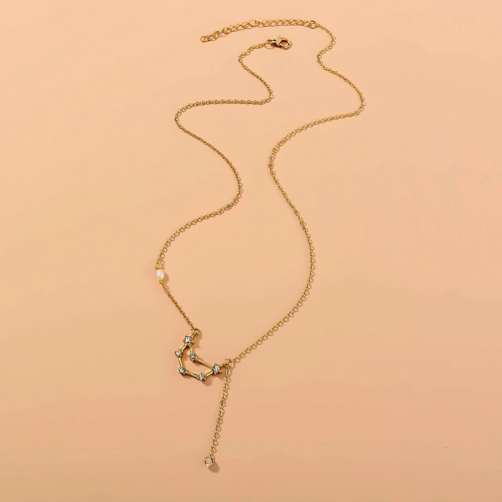 

Custom Zircon Freshwater Pearl Constellation Horoscope Diamond Zodiac Necklace Sign Chain Gold Pendant Jewelry Women