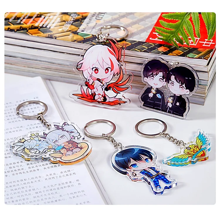 

Custom acrylic keychain NO MOQ eco-friendly cheap price hologram made acrylic keychain holographic anime glitter acrylic charm