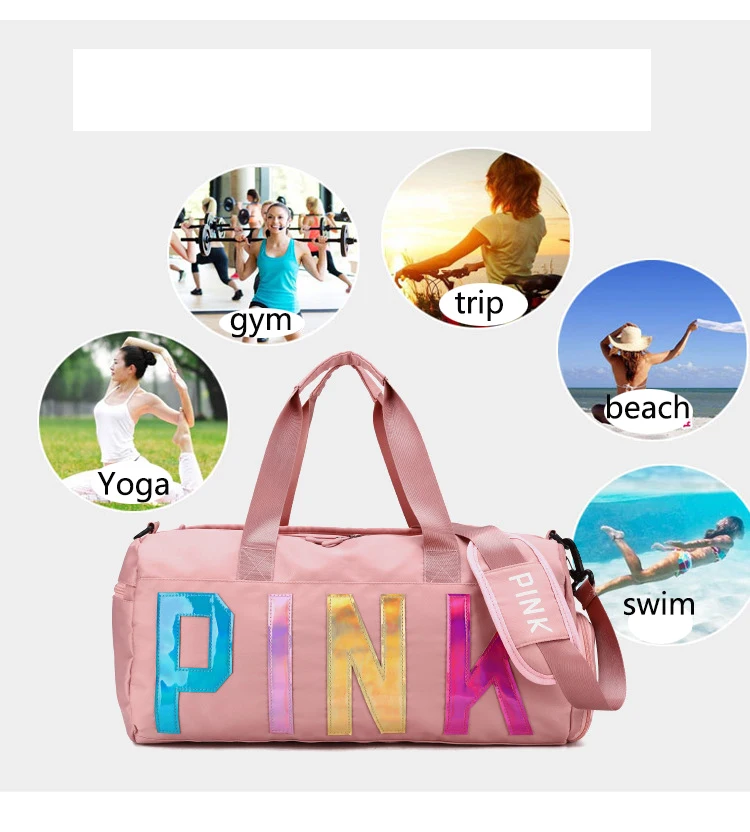 

FREE SHIPPING New Design Sequins Sports Duffle Bag Unisex Custom Logo Printing Travel Sports Pink Duffel Gym Bag For Women, 7 colors