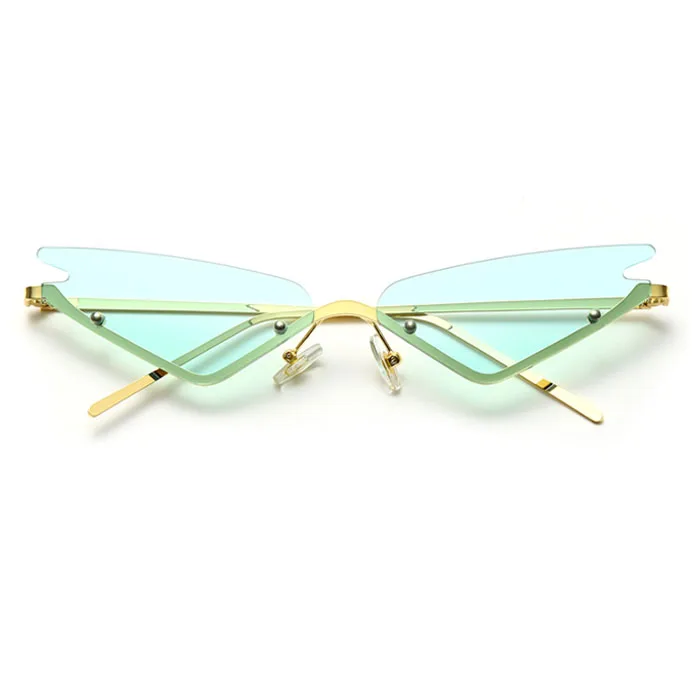 

Amazon HOT Fashion Hip-hop colorful metal rimless sun gasses cat eye women mens fashionable sunglasses