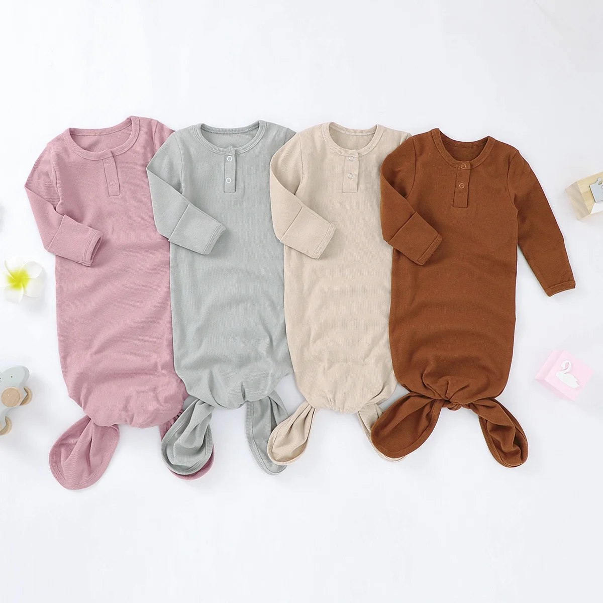 

Soft Organic Cotton Baby Ribbed Sleeping Knotted Dressing Gown for Girls and Boys