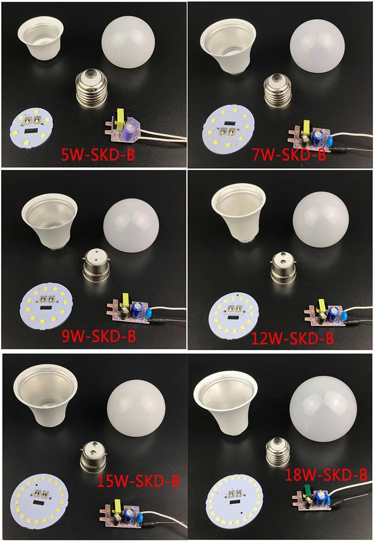 skd 零件 5-18 w 9w 灯铝制 pc 外壳 2835 smd led 芯片 skd led 灯泡