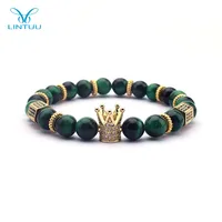 

Fashion China 8mm Gold Natural Stones Rhinestone Men Crown Bead Bracelet For Gifts