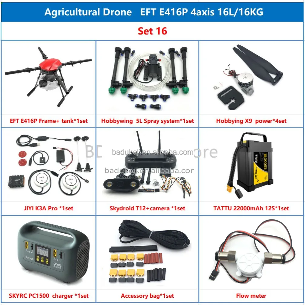 

EFT E416P 16L 4 Axis Agricultural spraying drone 16KG Folding Quadcopter with X9 power system T12 K3APro K++ Full Set