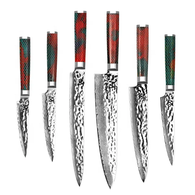 

6pcs VG10 Damascus Steel Professional Chef Knife Set China Wholesale Customize Kitchen Cooking Knife Set