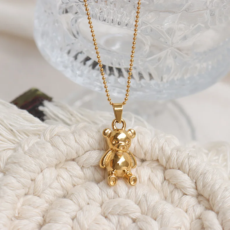 

Shangjie OEM joyas Fashion Cute 18K Gold Stainless Steel Jewelry Women Kids High Quality Simple Solid Bear Necklace, Gold color