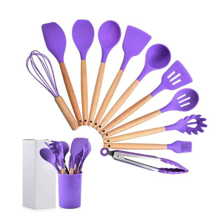 

Heat Resistant silicone cooking wooden utensils set of kitchen utensils, Colorful