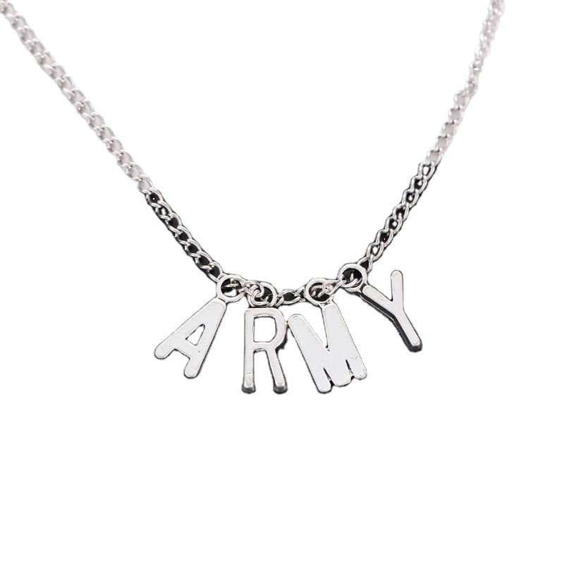 

Hot Selling Accessories Letter Necklace Bulletproof with Necklace ARMY Letter Necklace Jewelry, Picture