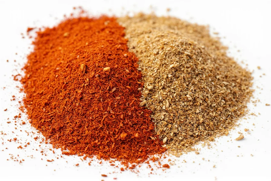 Close-up of Aleppo pepper flakes next to common substitute ingredients showing texture and color comparison