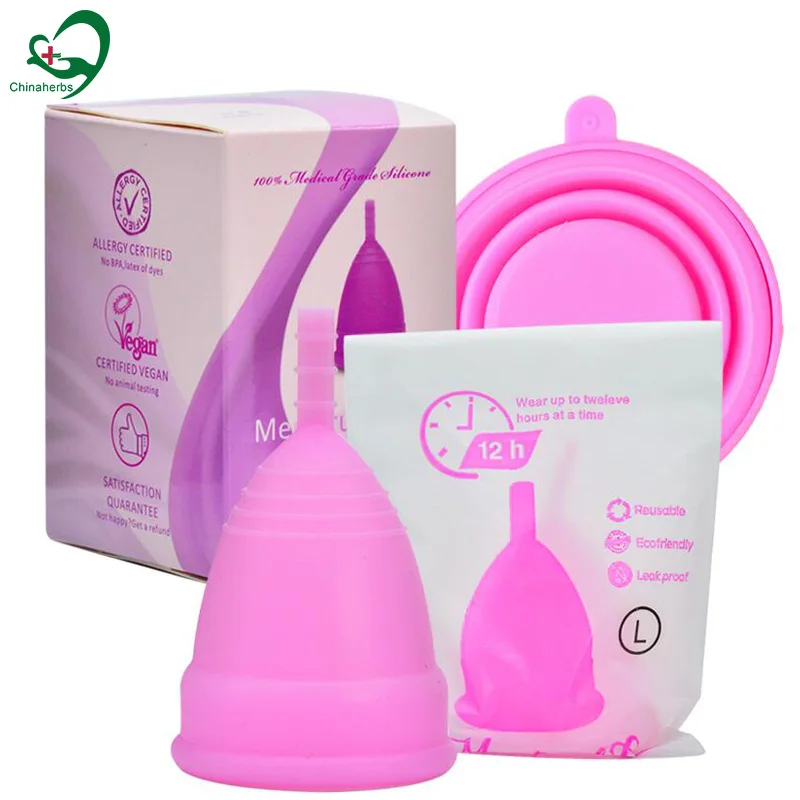 

High quality feminine period menstrual cup medical silicone reusable OEM packaging, White, pink,purple