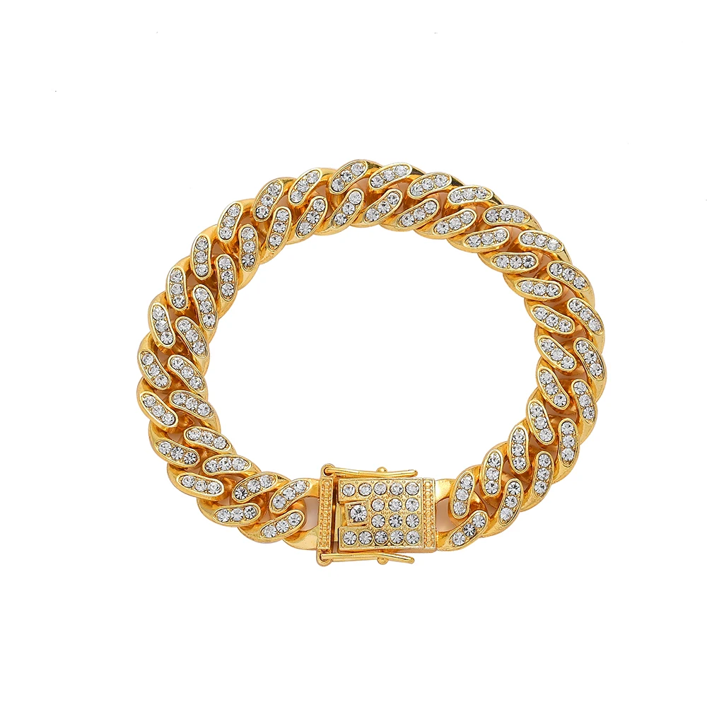 

AB004 12mm Alloy crystal cuban bracelet hip hop bracelet for men women