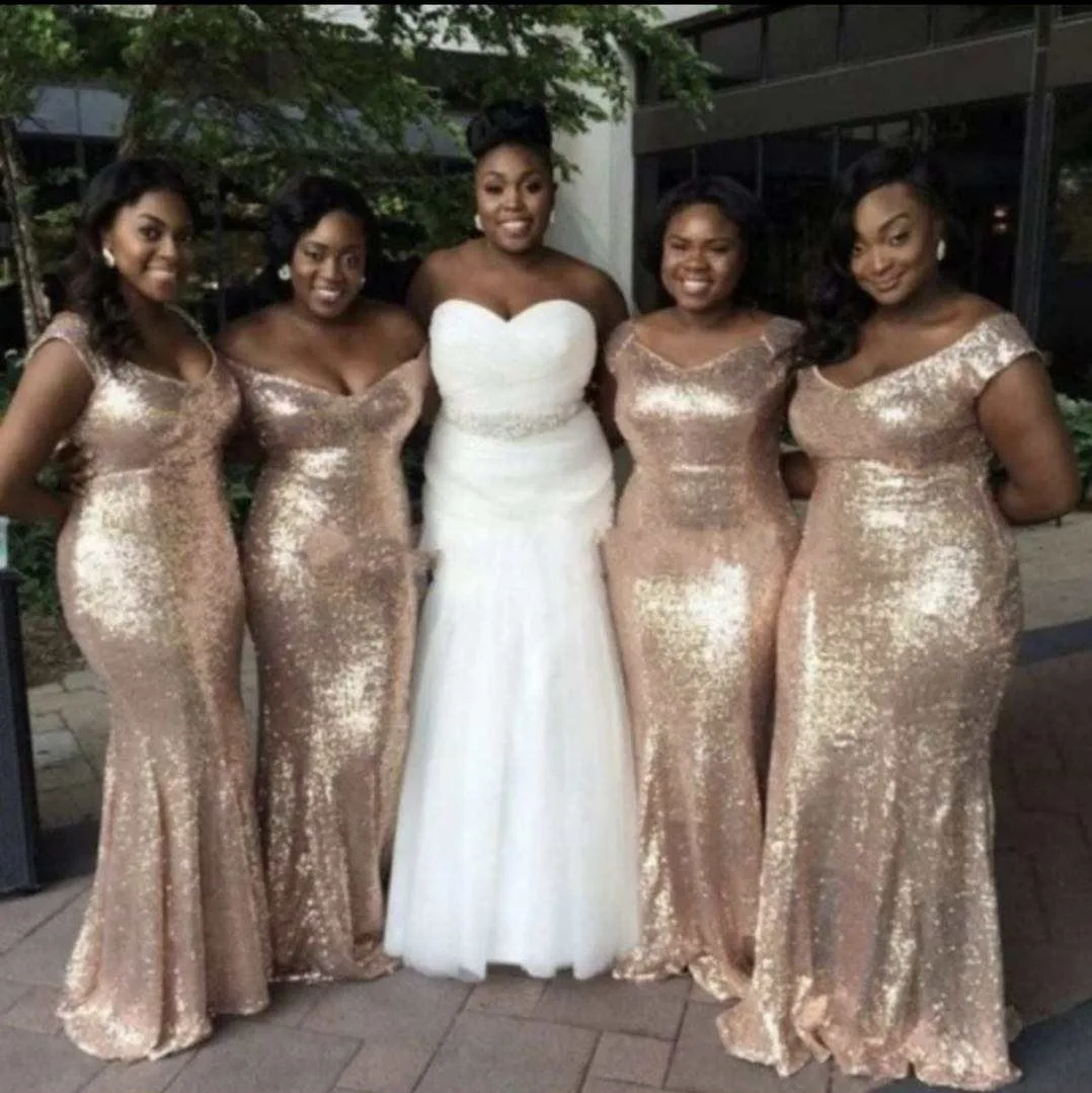 

Gold Sequins Bridesmaid Dresses Mermaid African Maid of Honor Gowns Wedding Dresses for Bridesmaid, Same as picture/custom made