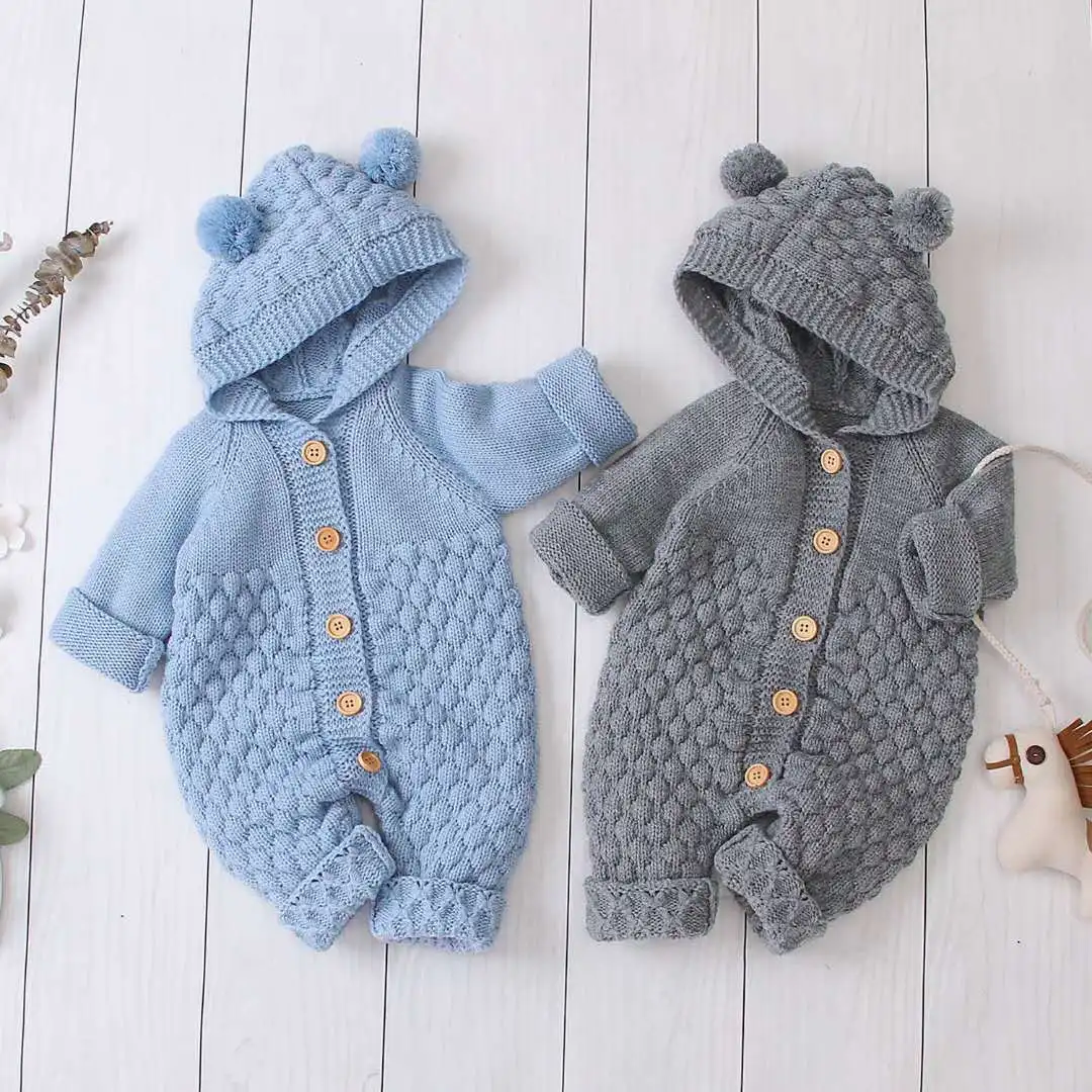 
Baby Rompers Knitted Cartoon Bear Newborn Jumpsuits Long Sleeve Toddler Girlboy Sweaters Clothes Children Overalls Winter 