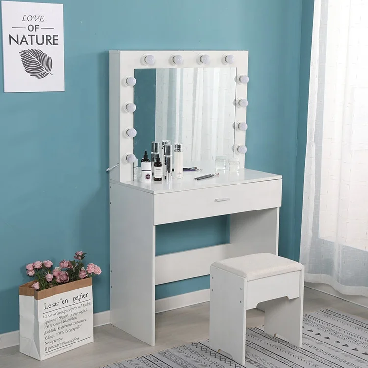 hot sale white bedroom living room hollywood dressing table with lighted mirror