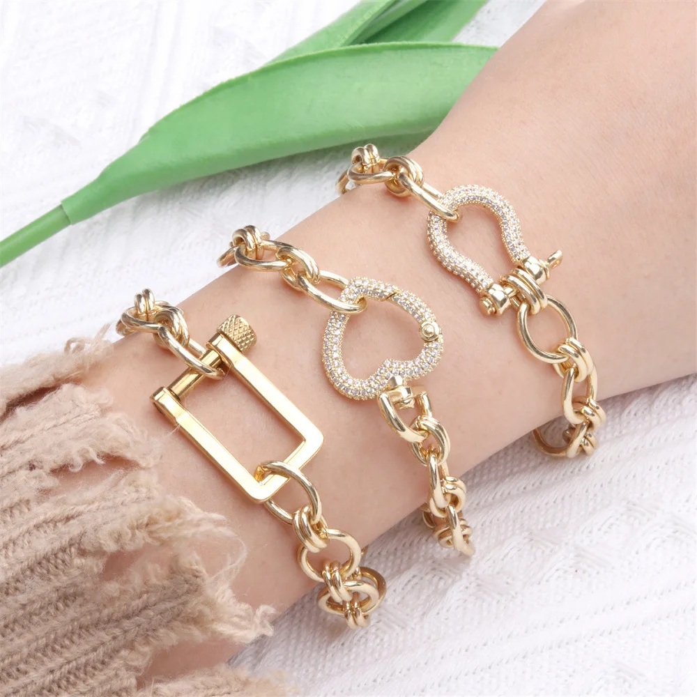 

Wholesale Gold Silver Color U Shaped Buckle Rectangle Bracelet Cubic Zircon Love Heart Bracelets Charm Designers Jewelry