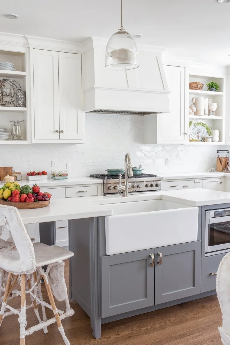 Kitchen with hidden storage compartments and pull-out drawers
